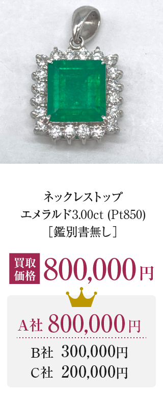 ネックレストップエメラルド 3.00ct (Pt850)［鑑別書無し］ 買取価格 800,000円