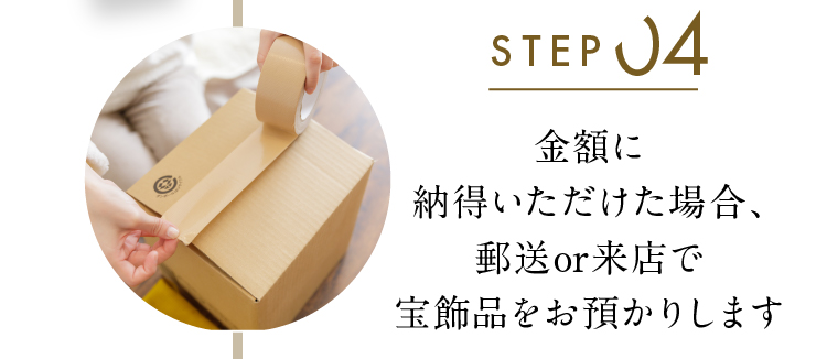 金額に納得いただけた場合、郵送or来店で宝飾品をお預かりします